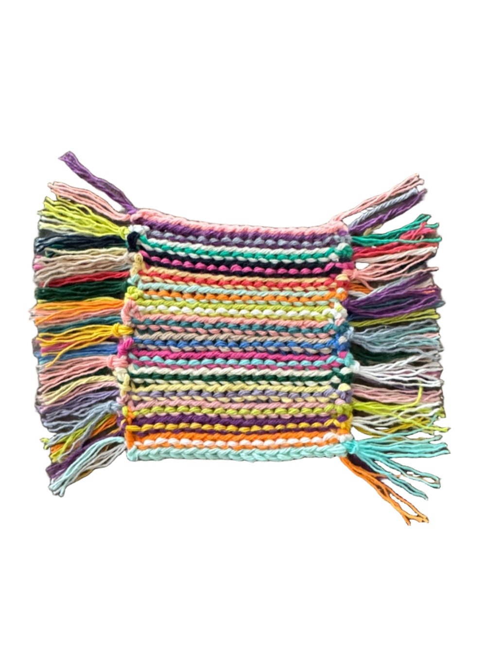 Crochet Coaster Mug Rug with Fringe 100% Cotton Colorful!  Handmade by me!